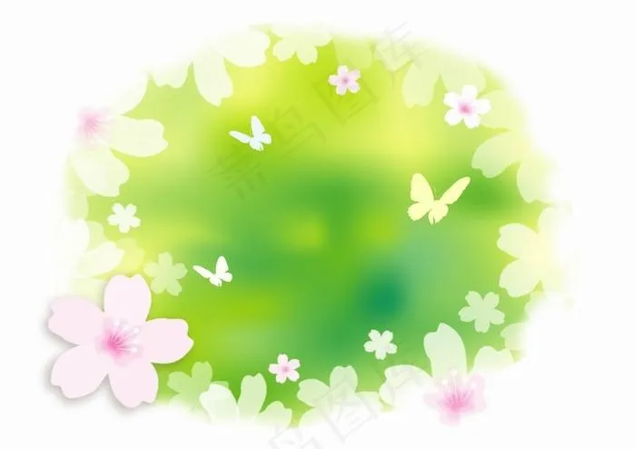 韩国绿色春天花纹矢量素材15eps,ai矢量模版下载