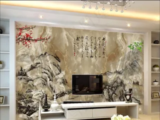 大理石水墨画背景墙大理石山水画客厅...