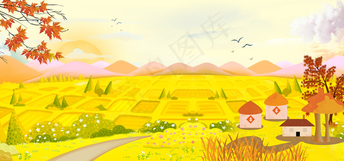 立秋清新稻田成熟丰收banner图