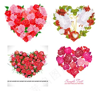 玫瑰花组成的爱心矢量素材