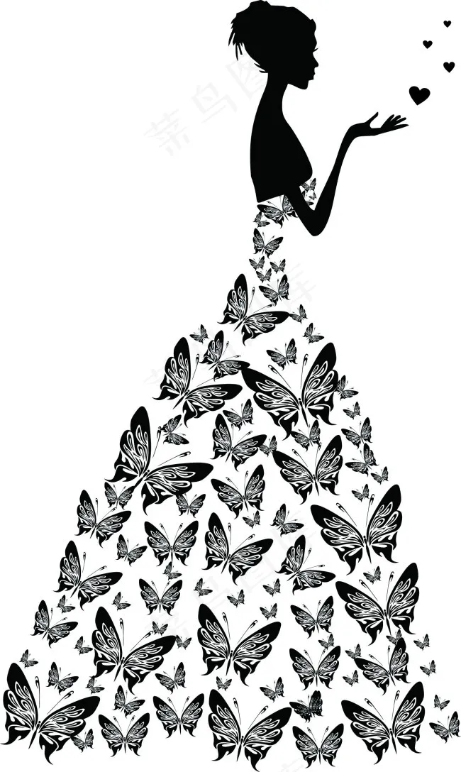 女人 蝴蝶 婚纱cdr矢量模版下载