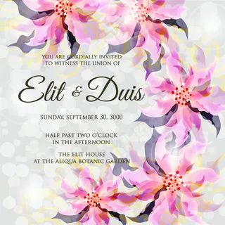 粉色花朵婚礼邀请函图片