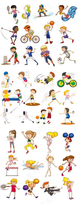 扁平化体育运动的儿童矢量素材