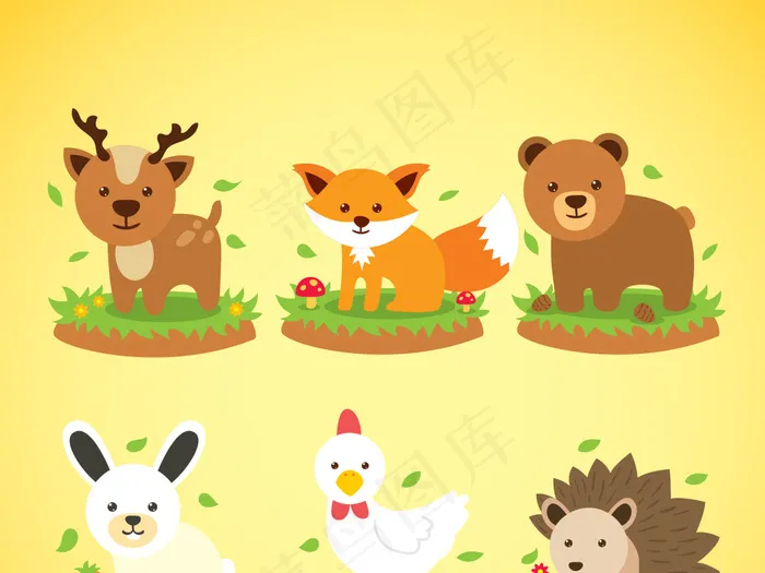 可爱呆萌卡通小动物设计矢量素材eps,ai矢量模版下载