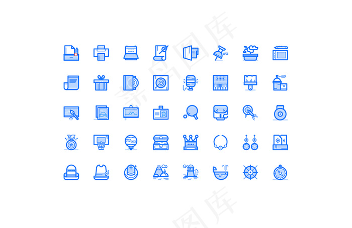 蓝色清爽线条icon图标商务生活旅...