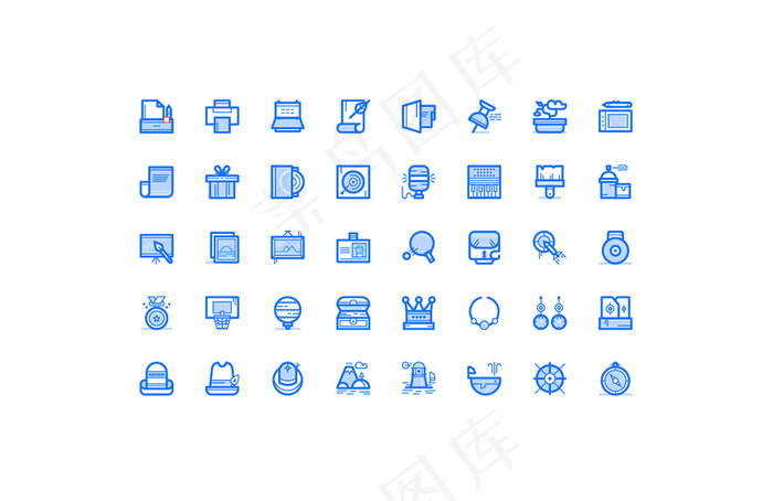 蓝色清爽线条icon图标商务生活旅...ai矢量模版下载