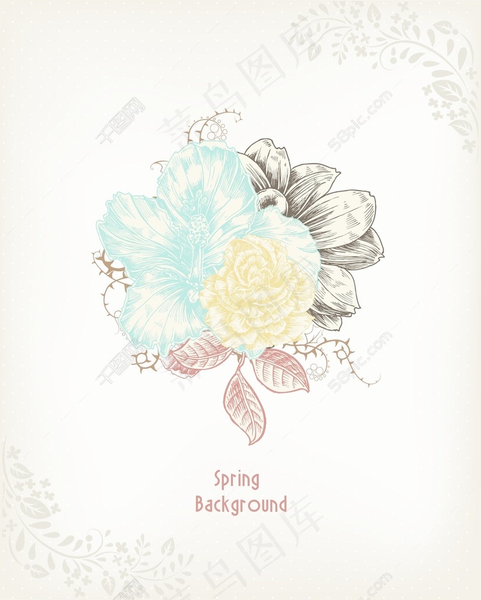 春天开花的花卉背景矢量插画eps,ai矢量模版下载