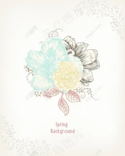 春天开花的花卉背景矢量插画