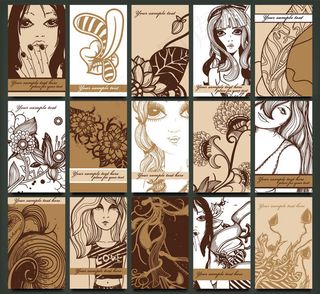 时尚女孩古典花纹花朵卡片设计矢量素材