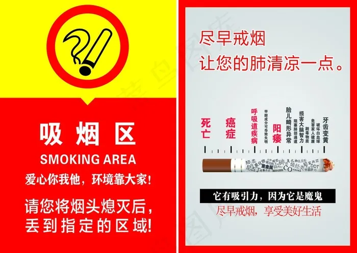 黄红正式戒烟海报cdr矢量模版下载