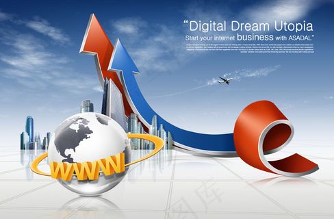 立体缠绕效果箭头与建筑物PSD分层...