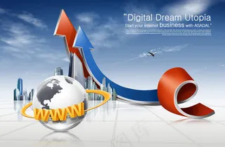 立体缠绕效果箭头与建筑物PSD分层...