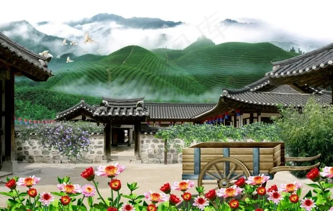 客厅山水画psd模版下载