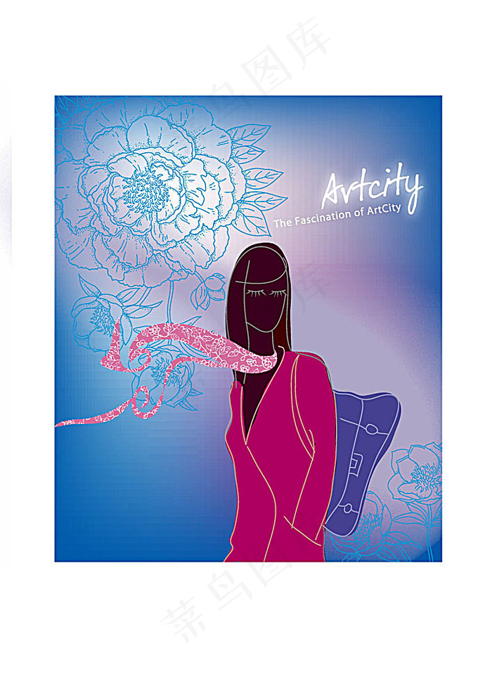 时尚美女与花纹背景