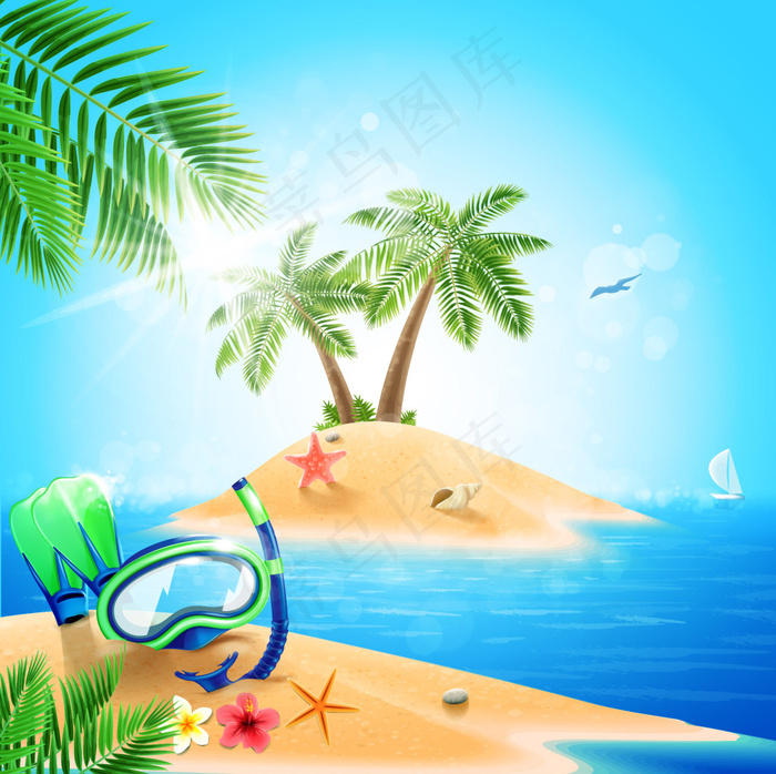 夏天的海岛ai矢量模版下载