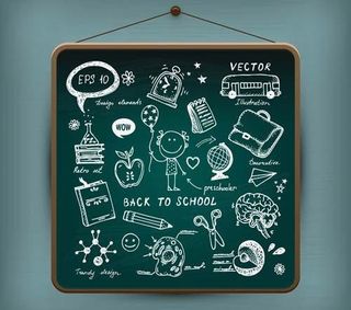 学校黑板与手绘可爱元素矢量素材