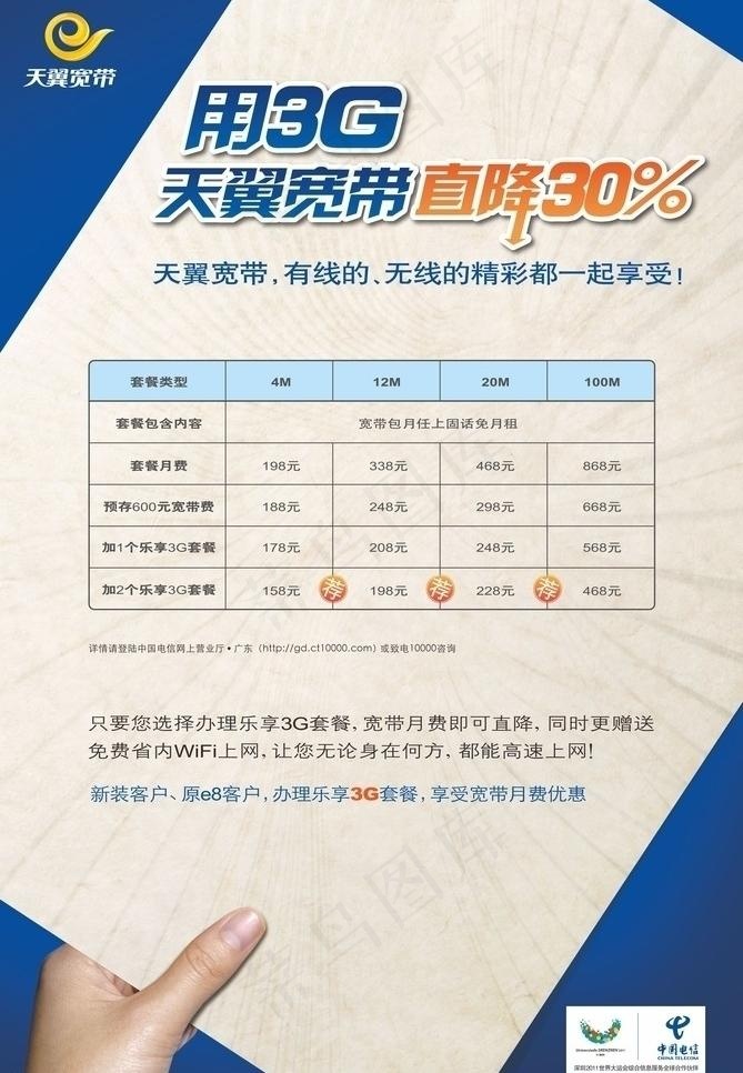 3g天翼大带宽海报图片cdr矢量模版下载