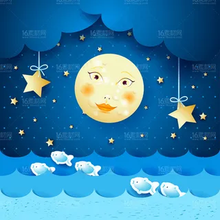 唯美的夜空景色矢量素材