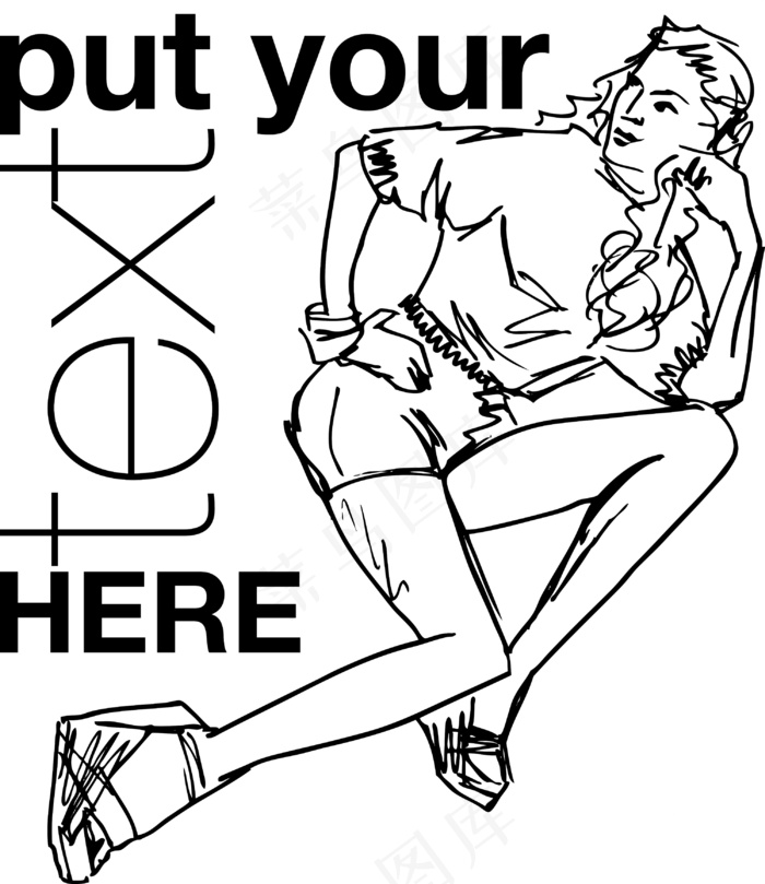 性感时尚女孩矢量插画草图