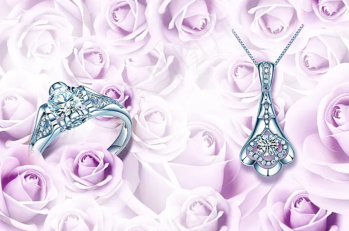 浪漫玫瑰花钻石首饰画册展板背景图片(4323X2906(DPI:300))psd模版下载