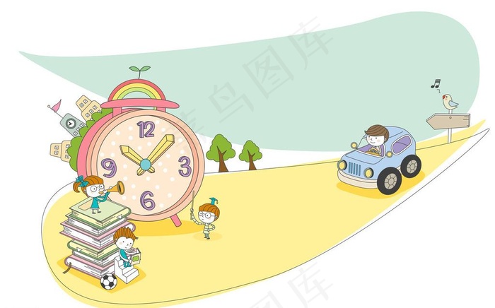 在闹钟前面学习孩子们图片eps,ai矢量模版下载