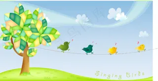 草地上的可爱大树