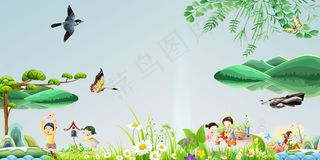 2018年春天春游踏青背景模板