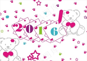 2016年创意新年数字卡通脚印