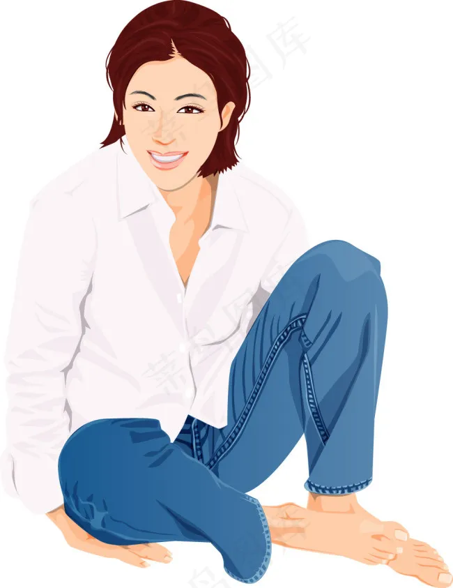 盘坐美女ai矢量模版下载