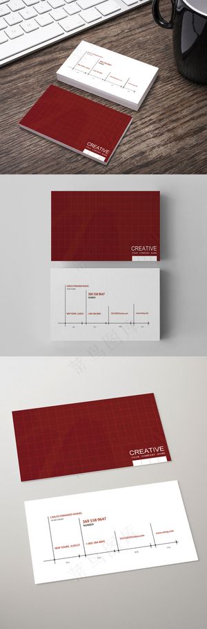 红色大气商务名片模板