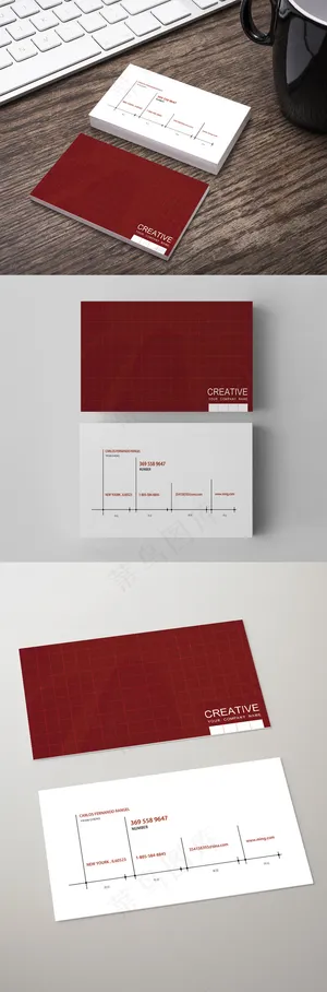 红色大气商务名片模板