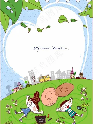 躺在草地上的男孩女孩图片