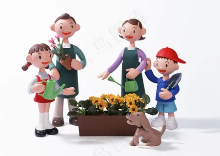 一家人浇花图片
