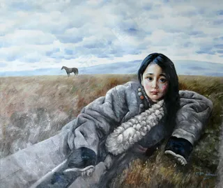 草地上的美女图片