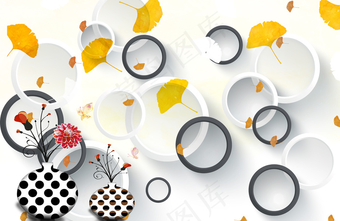 现在唯美简约3D五叶草花瓶花枝高清...