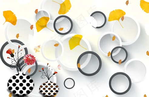 现在唯美简约3D五叶草花瓶花枝高清...