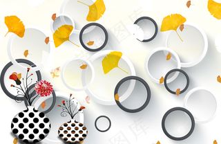 现在唯美简约3D五叶草花瓶花枝高清...