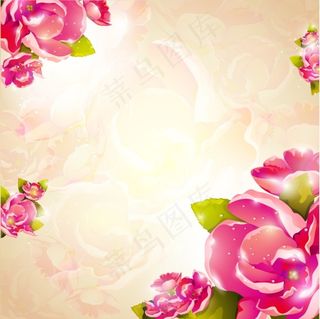彩绘鲜花绿叶矢量图 AI