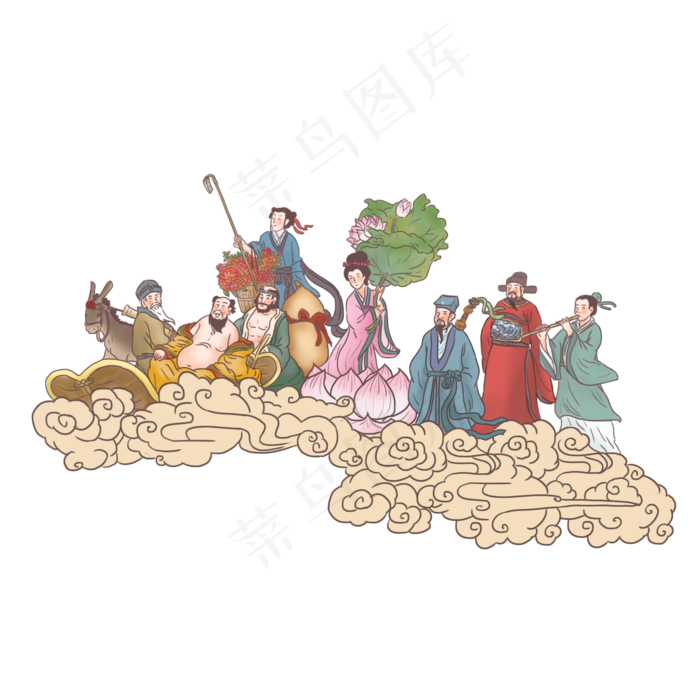 手绘神话故事人物八仙过海,免抠元素