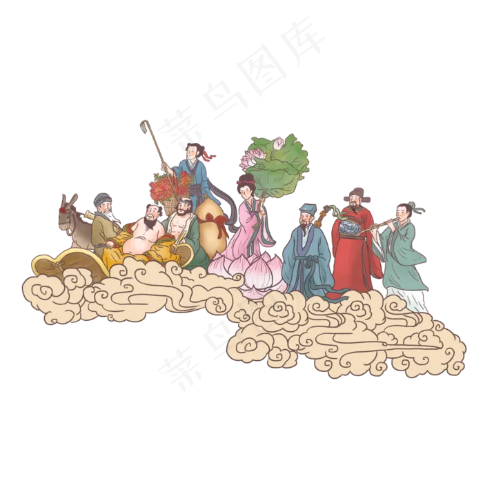 手绘神话故事人物八仙过海,免抠元素(2000*2000px 300 dpi )psd模版下载