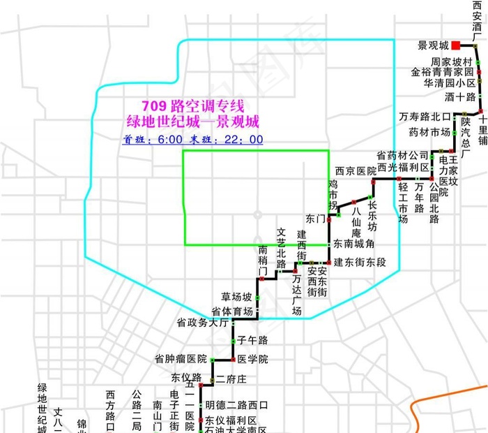 空调709路豪华中轿公交线路图cdr矢量模版下载