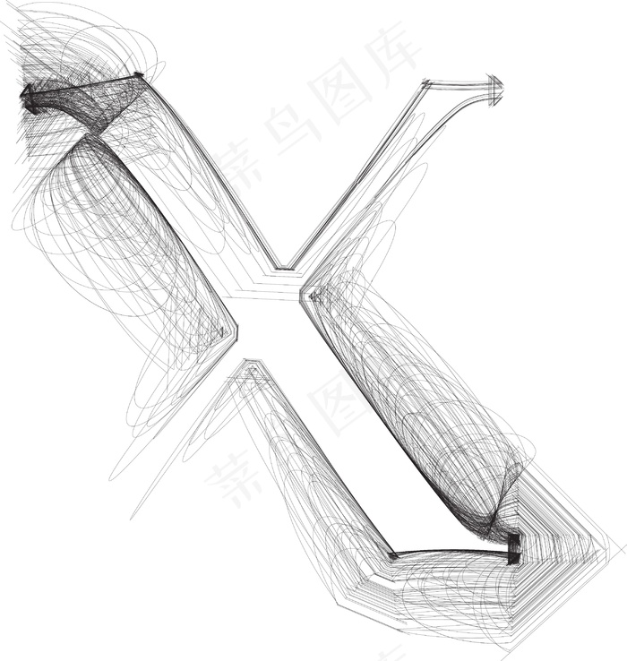 手绘字体字母X矢量插画eps,ai矢量模版下载