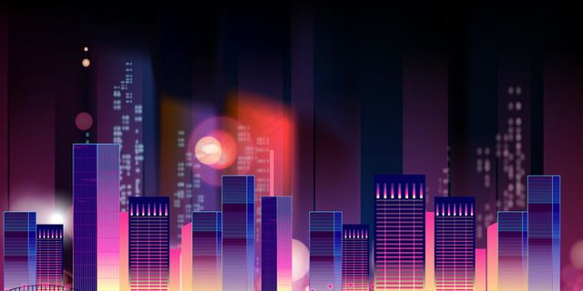 矢量几何炫彩城市夜景背景