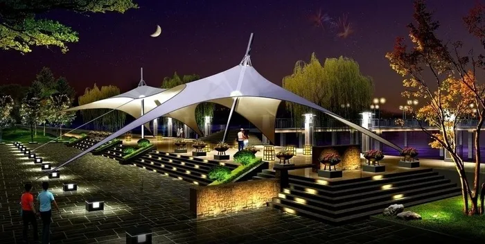 公园景观夜景效果图图片(4000X2237(DPI:72))psd模版下载