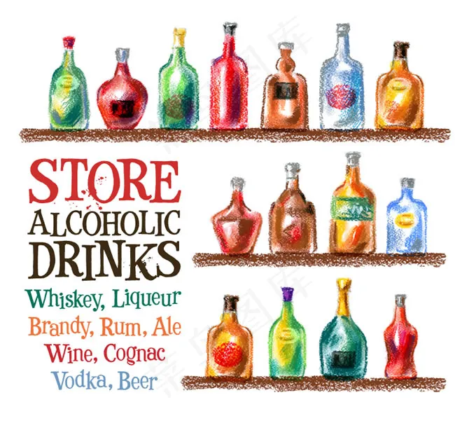 水彩绘酒精饮料矢量素材eps,ai矢量模版下载