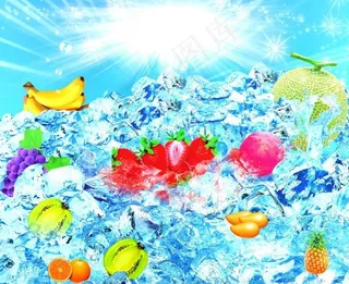 清凉冰晶夏季水果海报PSD分层素材