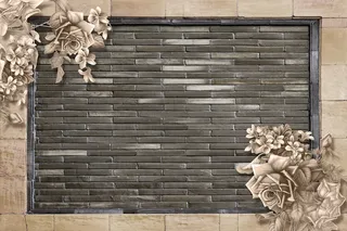 复古砖墙手绘花卉电视背景墙