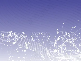 音乐背景不同的笔记上的紫色的花