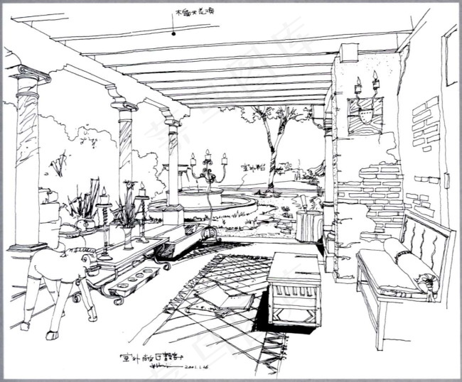 手绘效果图线稿