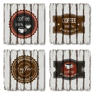 四咖啡标签老木背景